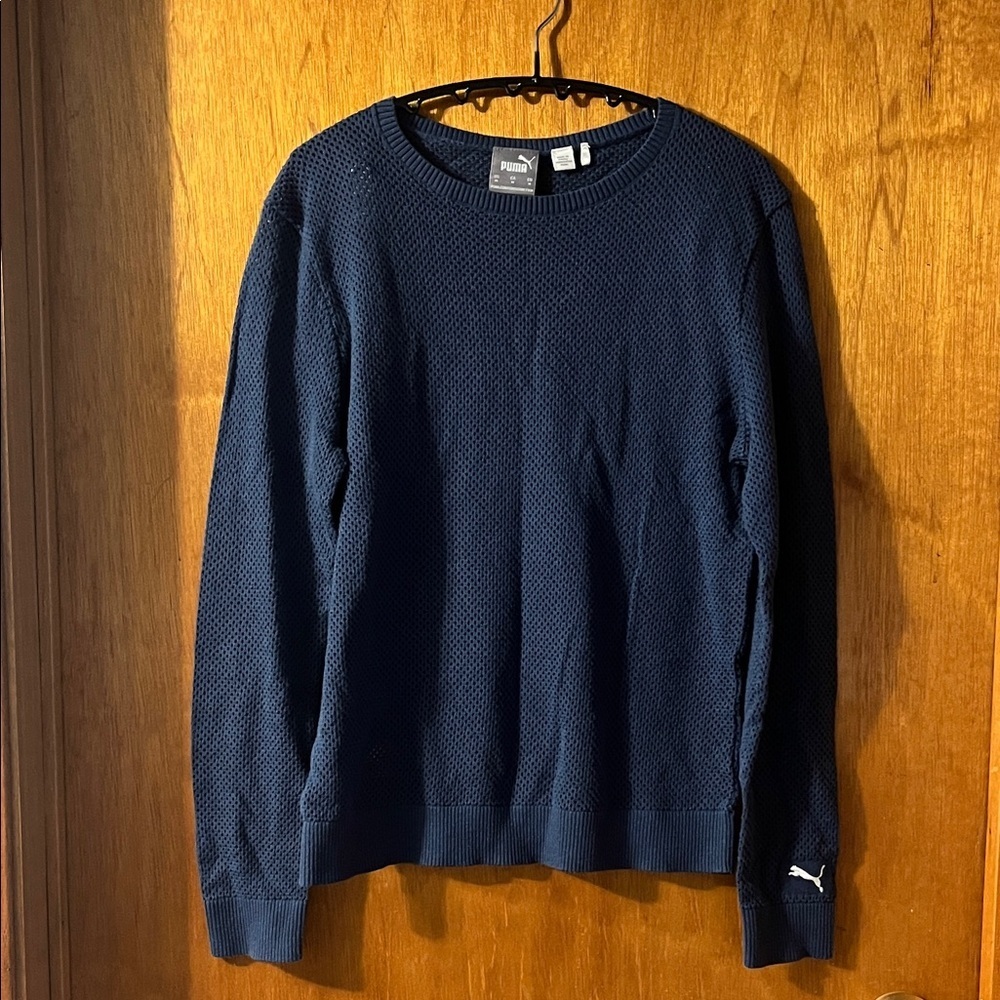Puma Women's Navy Fishnet Crewneck Top Medium
